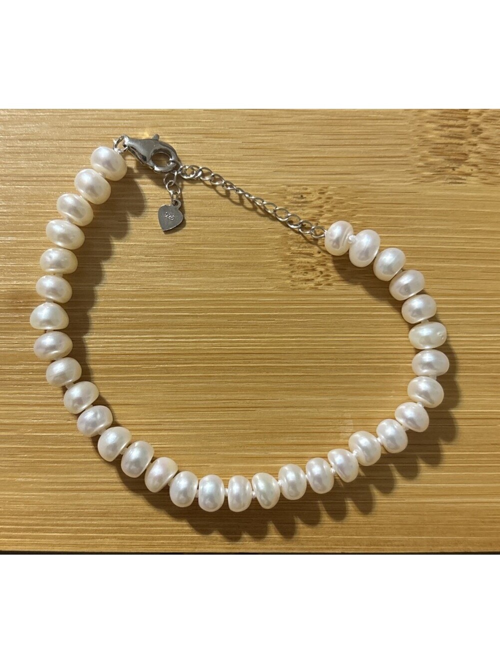 Beautiful Lustrous Freshwater Pearl Bracelet Sterling Silver With Dainty Heart